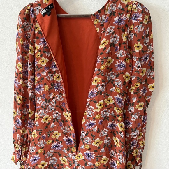 Yumi Kim So Amazing Rust Silk Floral Love Me Tender Dress Long Sleeves Pockets - Picture 14 of 14